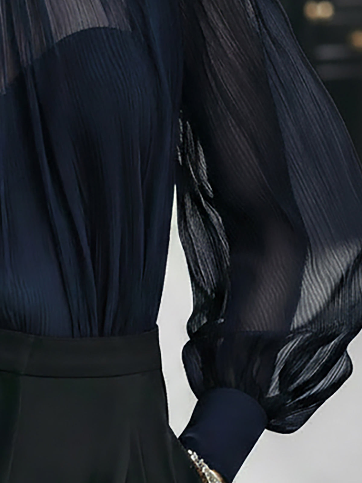 Fantasy Pro Navy Blue Sheer Chiffon Blouse & Cami Set