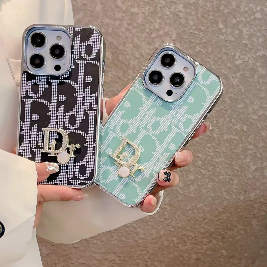 Luxury CD Monogram Phone Case with Pearl Accent