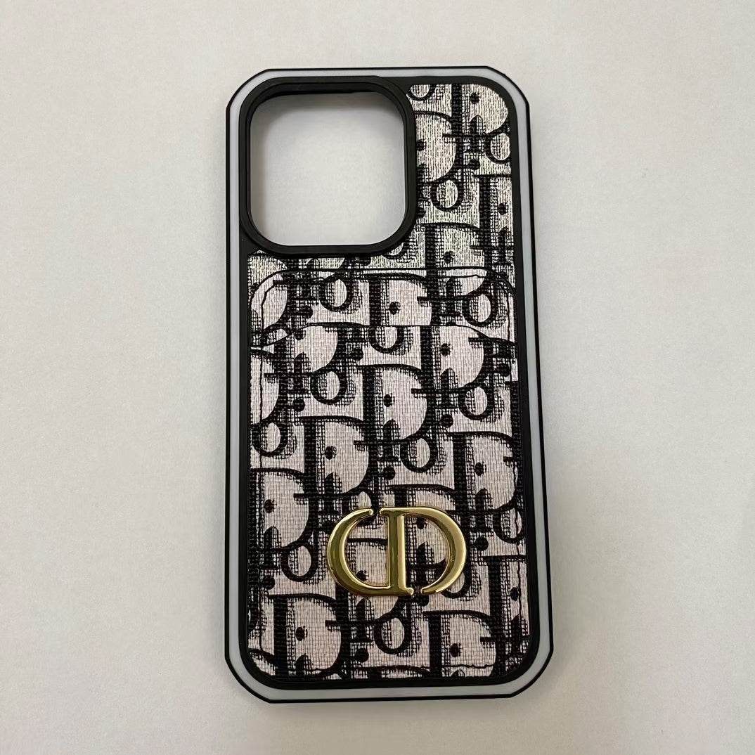 Luxury CD Monogram Phone Case with Gold CD Accent & Card Holder