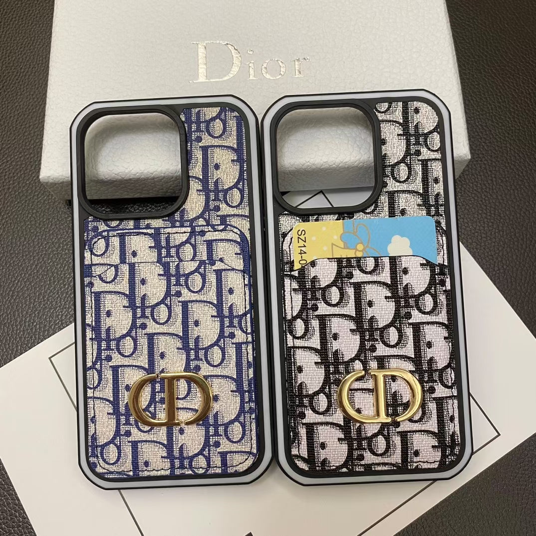 Luxury CD Monogram Phone Case with Gold CD Accent & Card Holder
