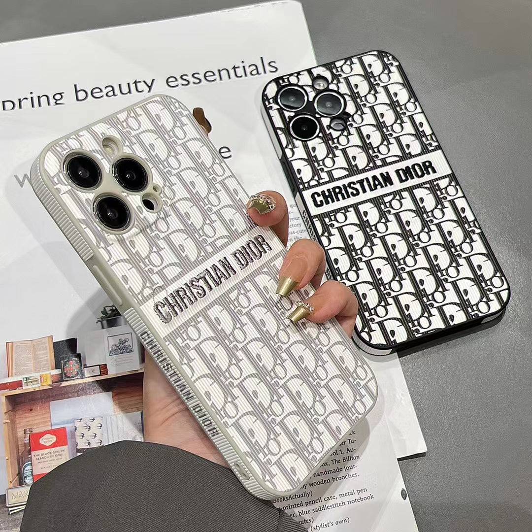Luxury CD Monogram Phone Case with Textured Finish