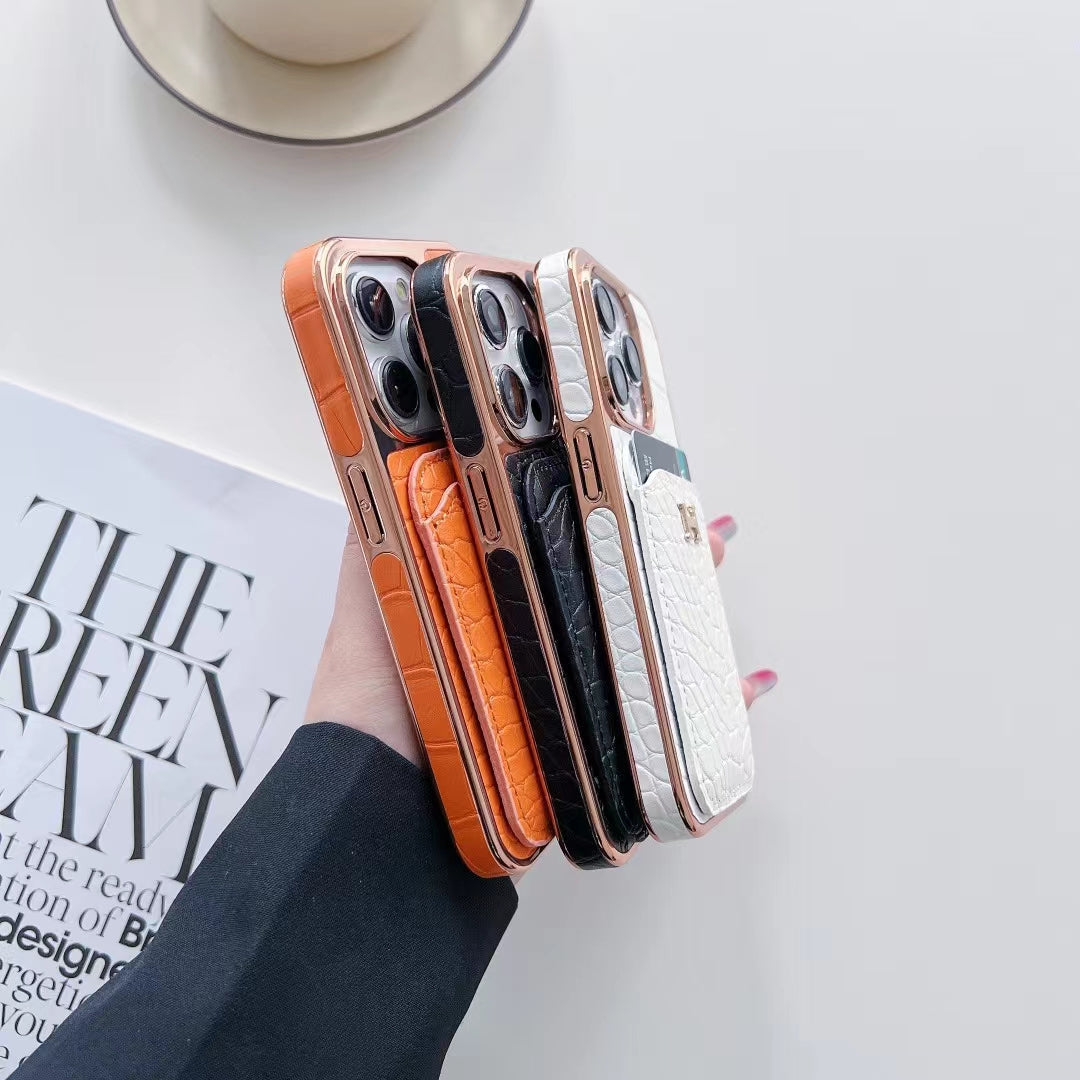 Luxury H-Inspired Croc-Embossed Card Holder Phone Case –