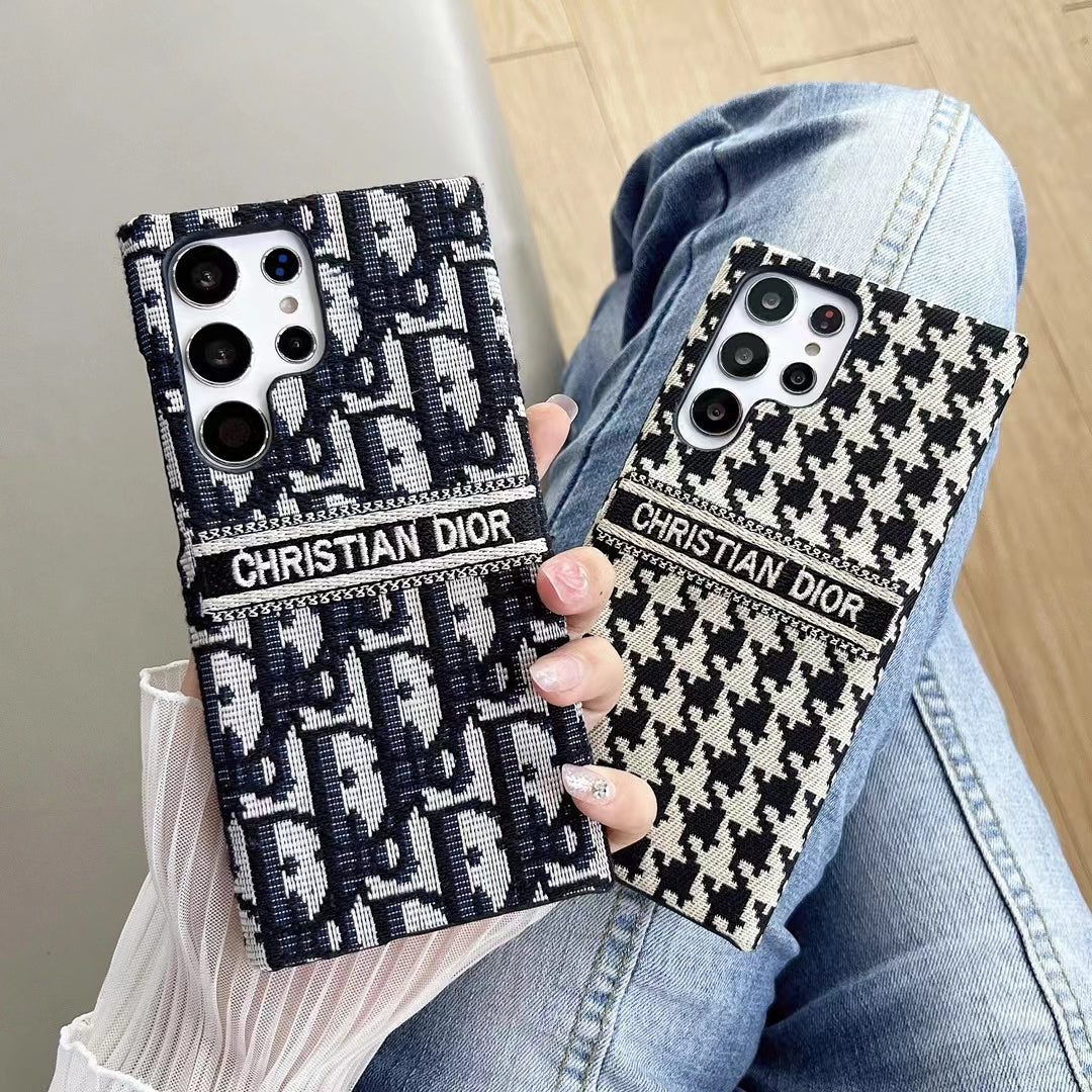 CD Phone Case – Luxury Monogram & Houndstooth Design