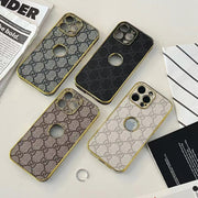 GG-Inspired Luxury Monogram iPhone Case with Gold Trim