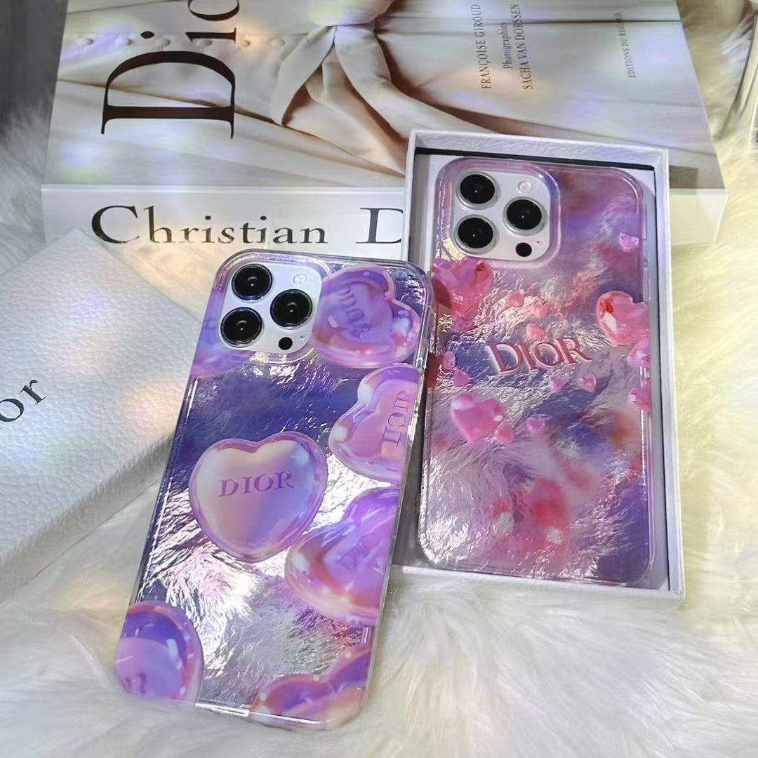 Luxury CD-Inspired Heart Design Phone Case – Elegant & Stylish