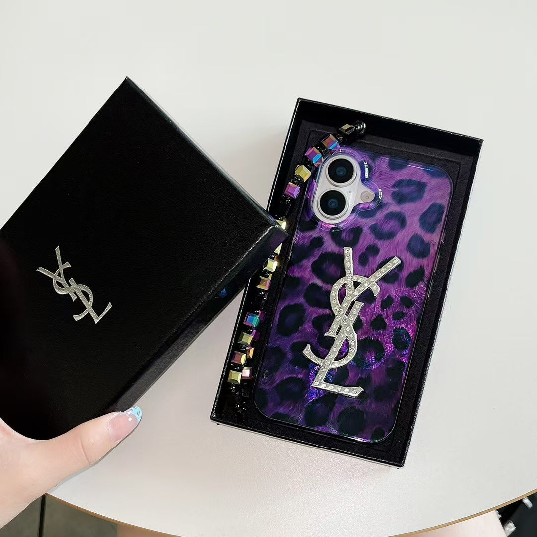 YSL Inspired Purple Leopard Print Phone Case – Stylish & Protective