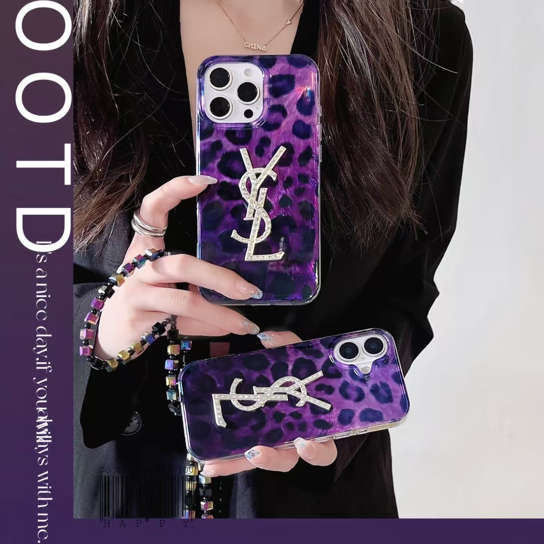 YSL Inspired Purple Leopard Print Phone Case – Stylish & Protective