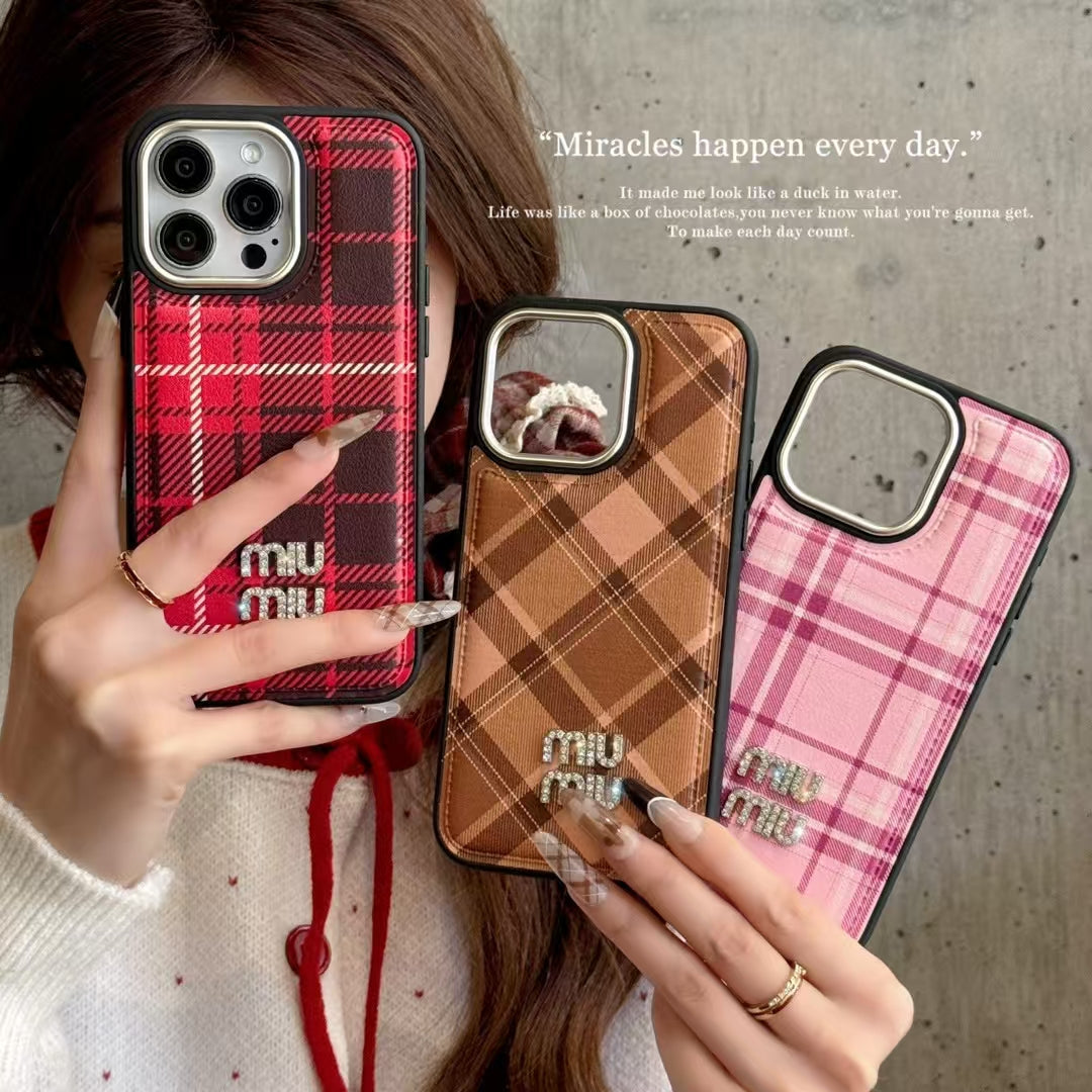 Luxury Plaid Miu-Phone Case – Stylish & Durable Design