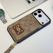 Luxury CO Monogram Wallet Phone Case with Card Holder & Strap