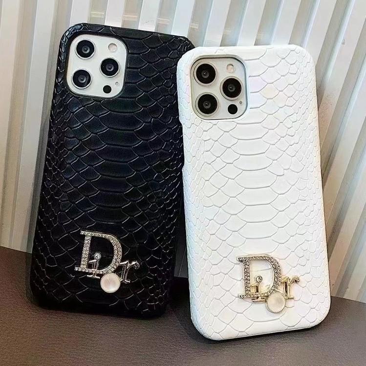 Luxury CD Snake Skin Textured Phone Case with Pearl Logo