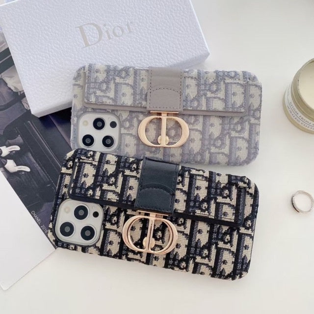 Luxury CD Monogram Wallet Phone Case with Elegant Buckle Design