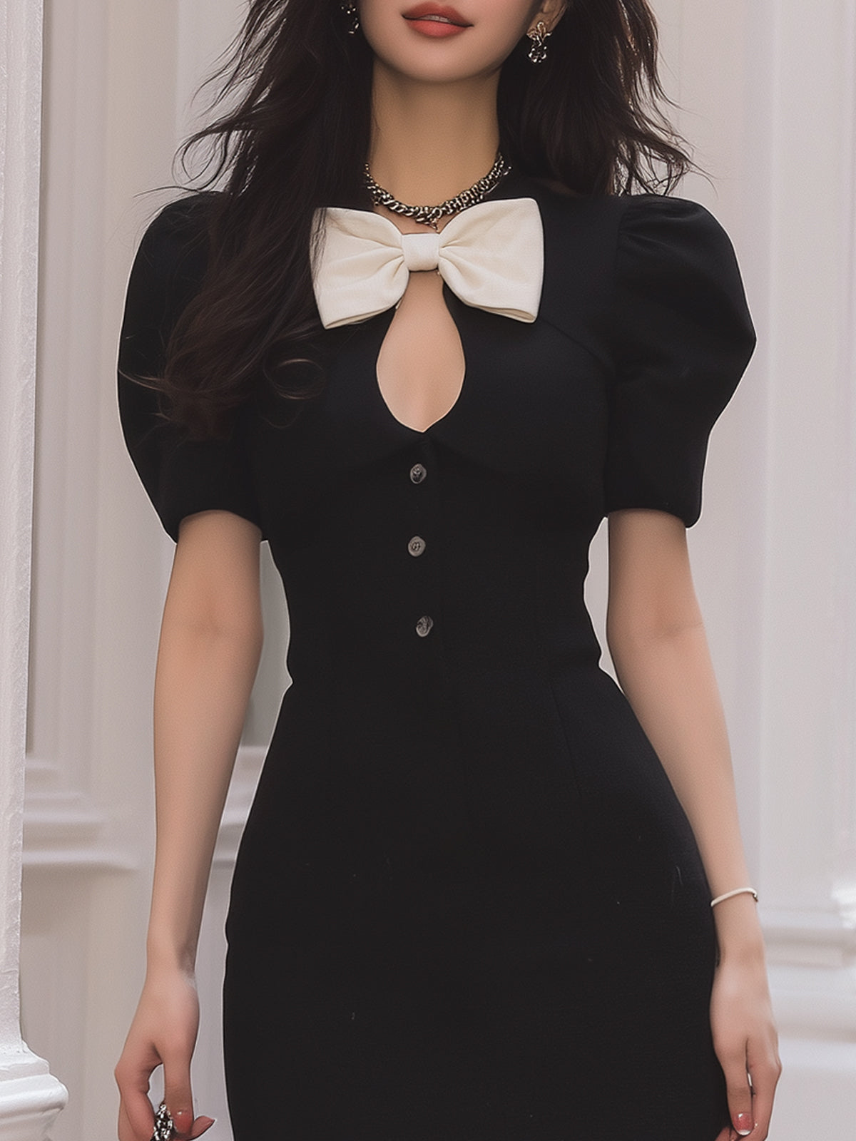 Fantasy Pro Black Mini Dress with White Bow Cutout