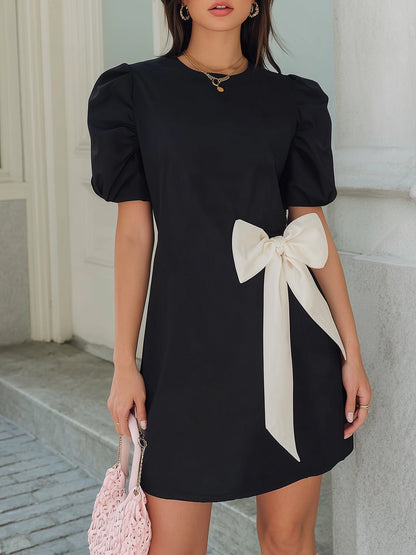 Fantasy Pro Black Mini Dress with White Bow Detail