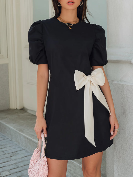 Fantasy Pro Black Mini Dress with White Bow Detail