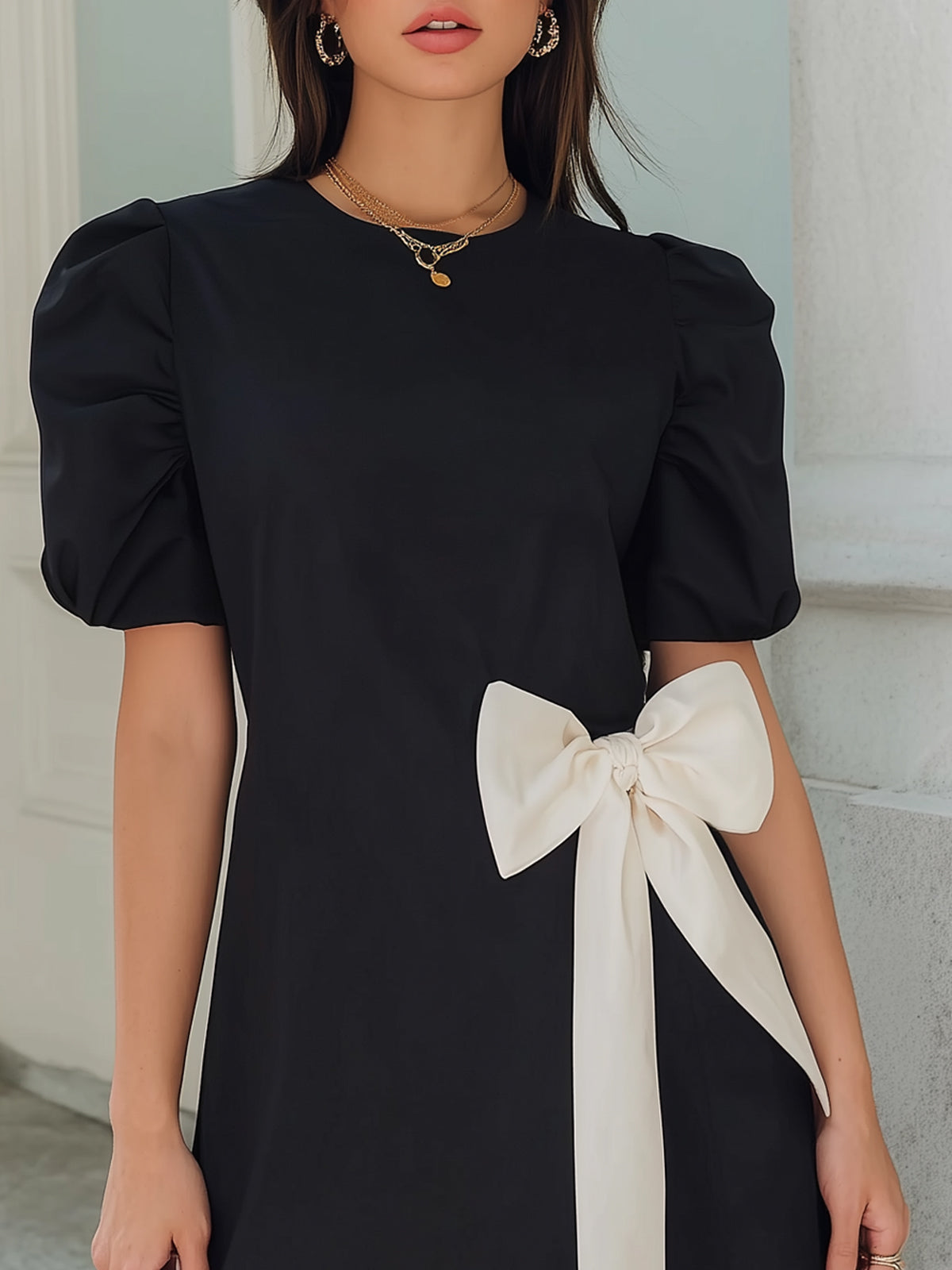 Fantasy Pro Black Mini Dress with White Bow Detail