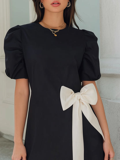 Fantasy Pro Black Mini Dress with White Bow Detail