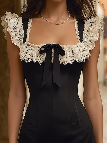 Fantasy Pro Black Mini Dress with White Lace Collar