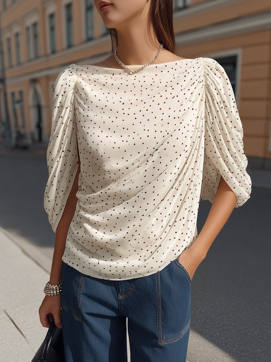 Fantasy Pro Cream Polka Dot Blouse with Flowy Dolman Sleeves