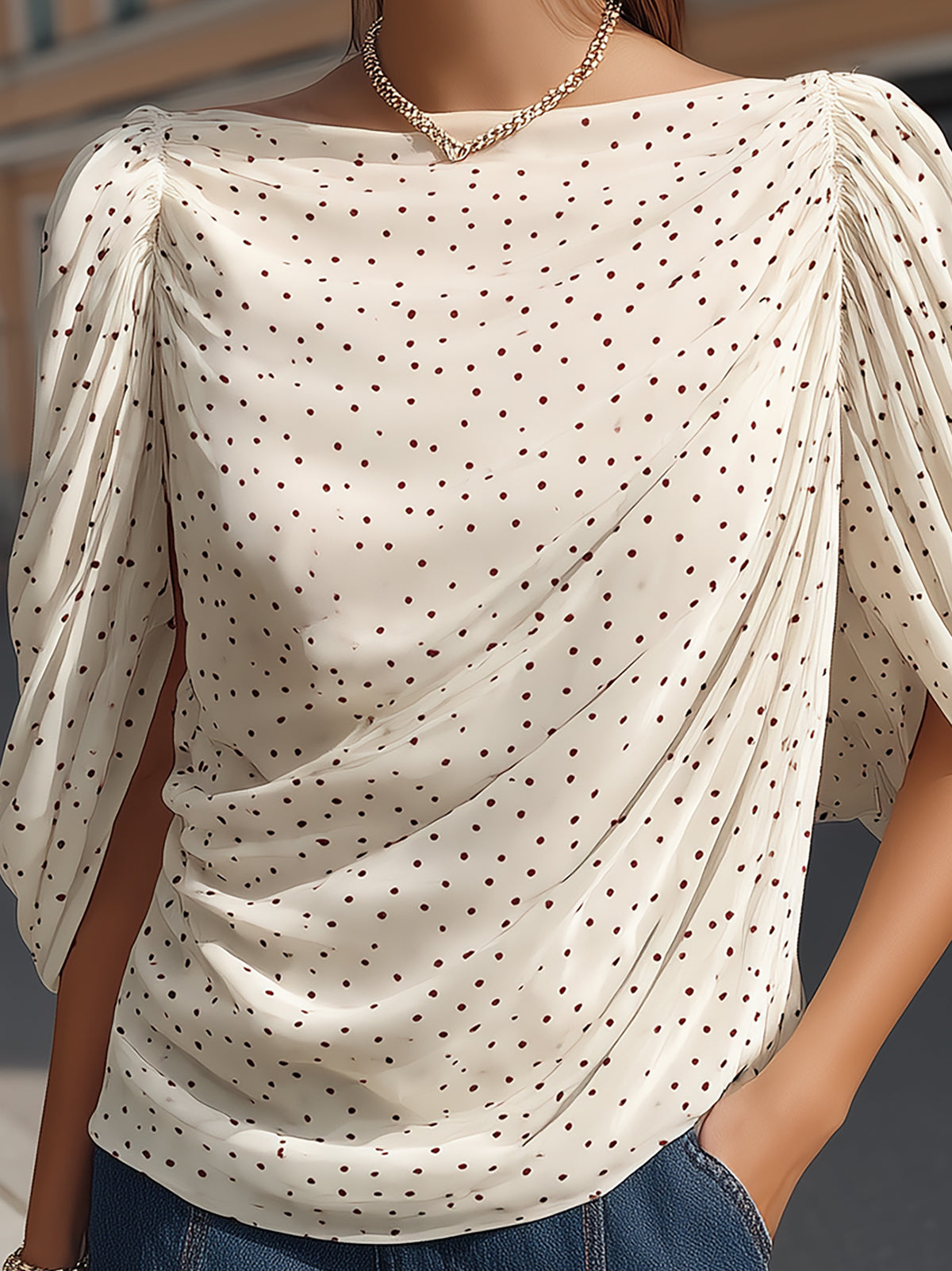 Fantasy Pro Cream Polka Dot Blouse with Flowy Dolman Sleeves