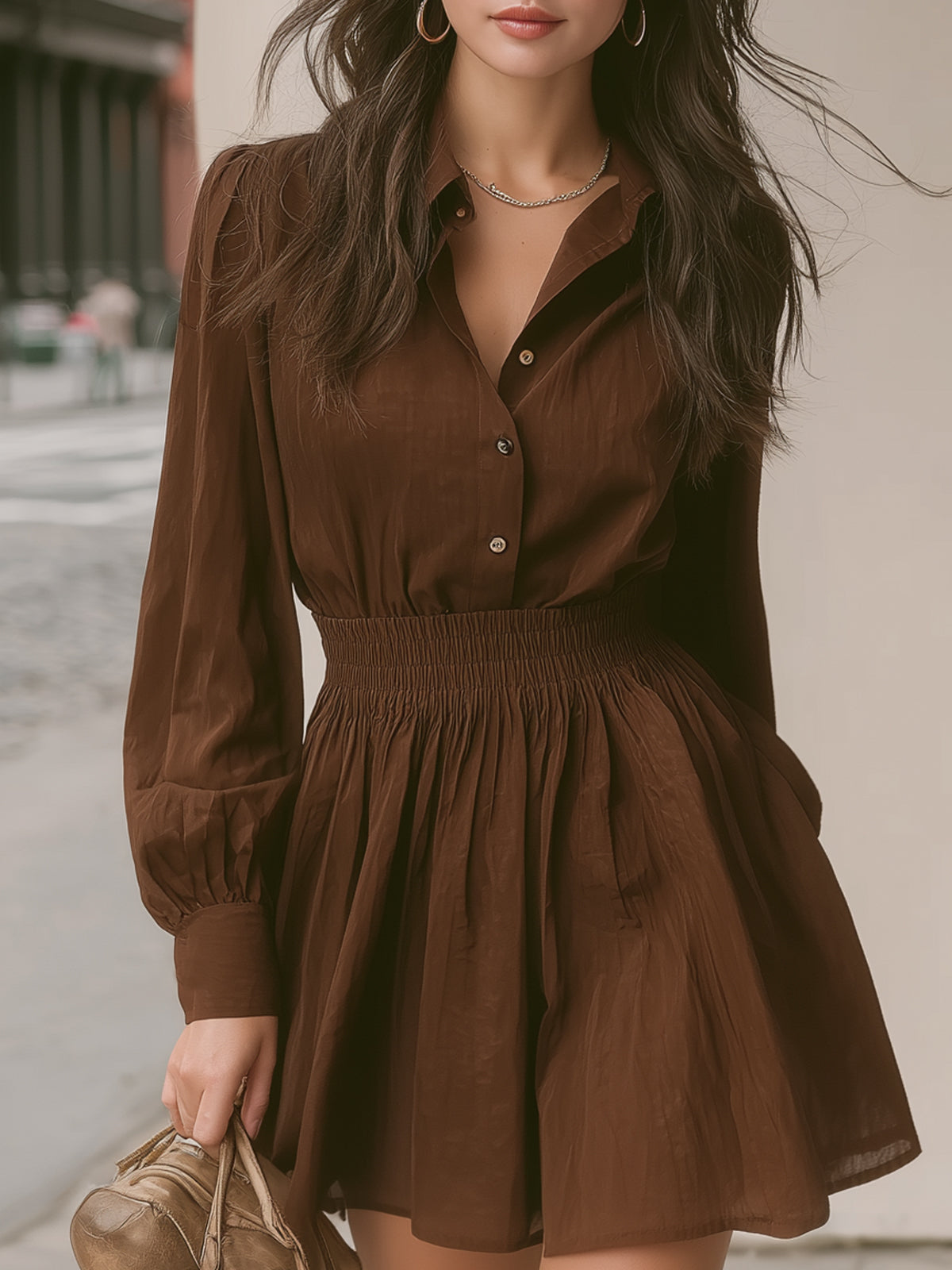 Fantasy Pro French Vintage Shirt Dress with Ruffled High-Low