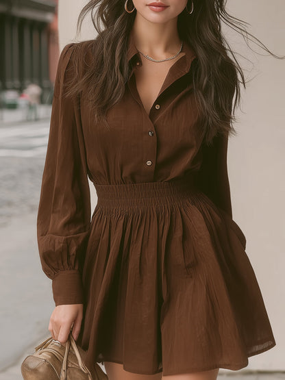 Fantasy Pro French Vintage Shirt Dress with Ruffled High-Low