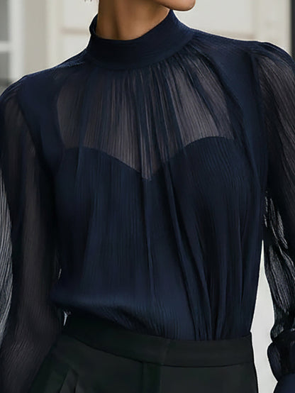 Fantasy Pro Navy Blue Sheer Chiffon Blouse & Cami Set