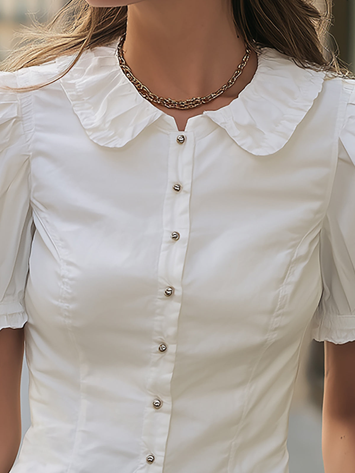 Fantasy Pro White Peter Pan Collar Blouse - Elegant Puff Sleeve