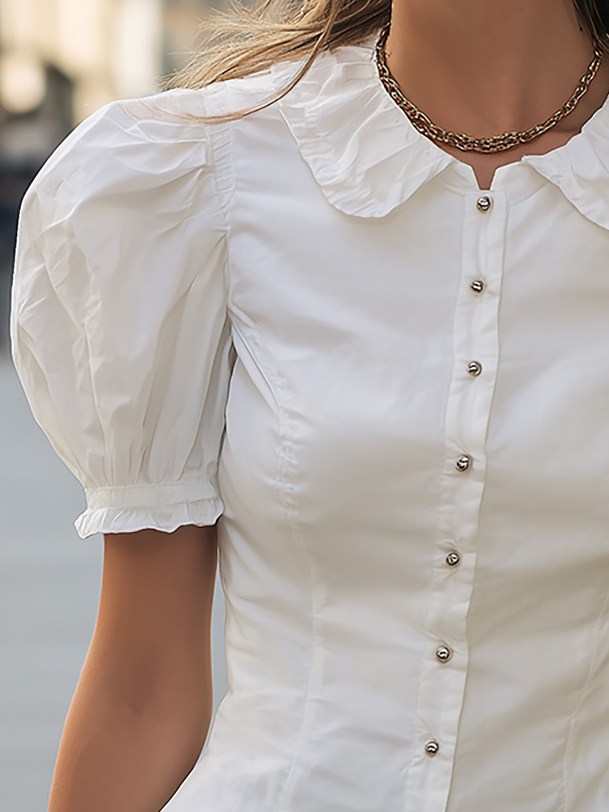 Fantasy Pro White Peter Pan Collar Blouse - Elegant Puff Sleeve