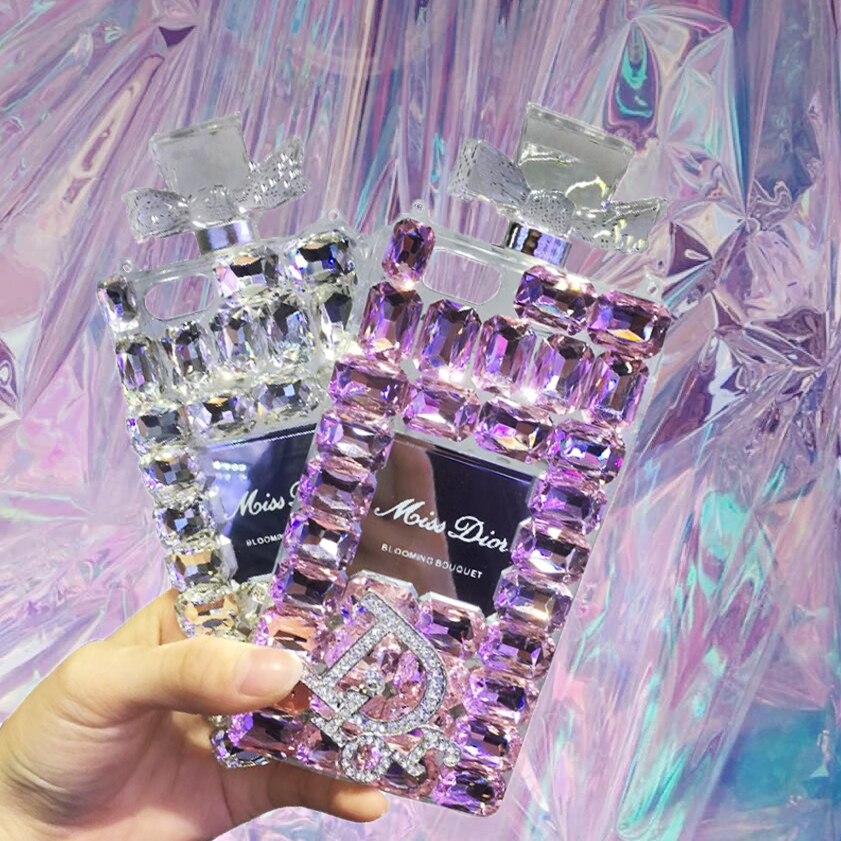 Luxury CD Crystal Perfume Bottle Phone Case with Chain