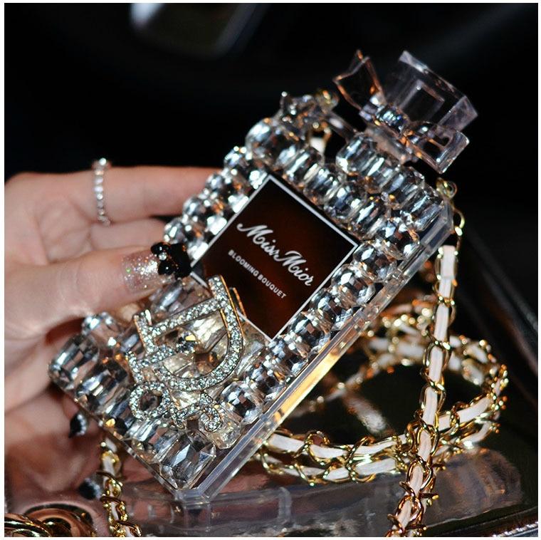 Luxury CD Crystal Perfume Bottle Phone Case with Chain