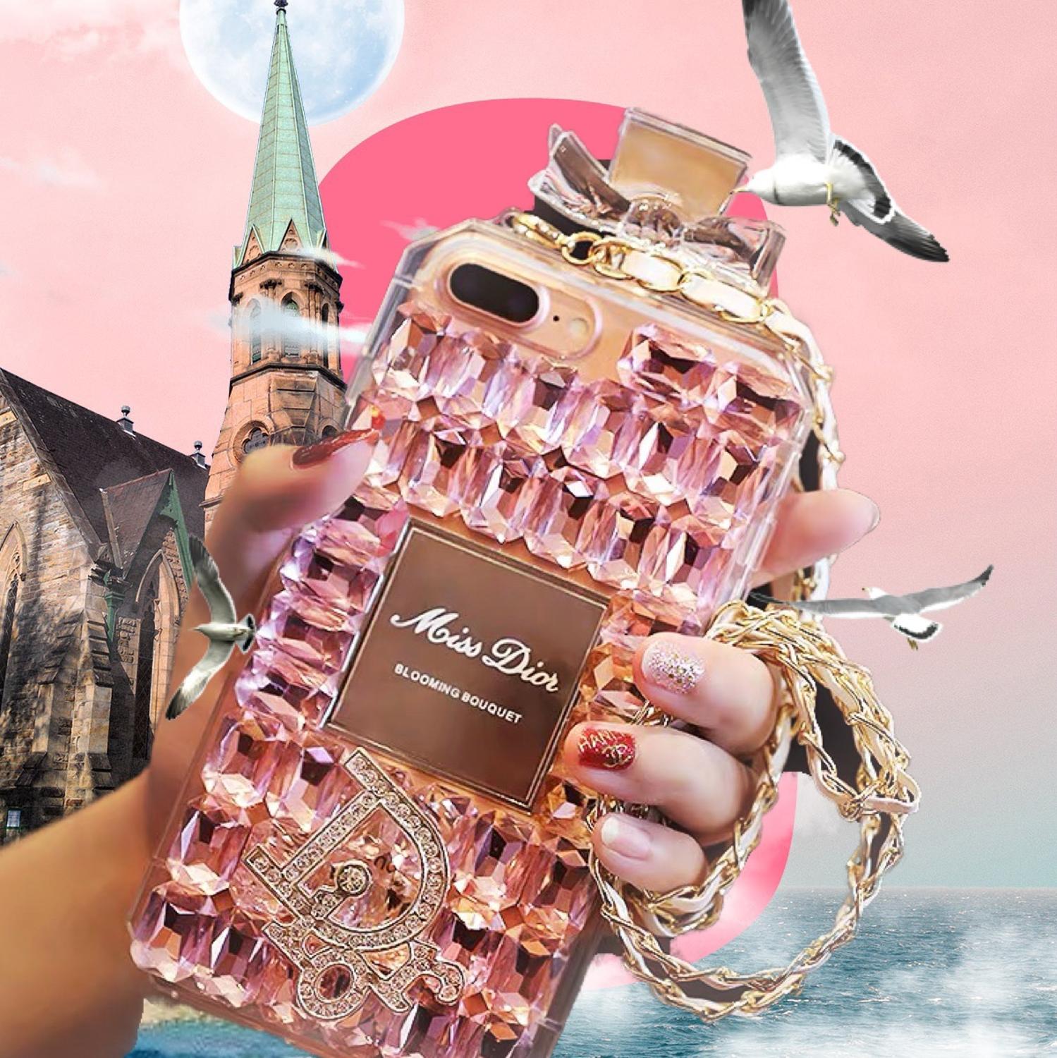 Luxury CD Perfume Bottle Phone Case with Rhinestone Charm