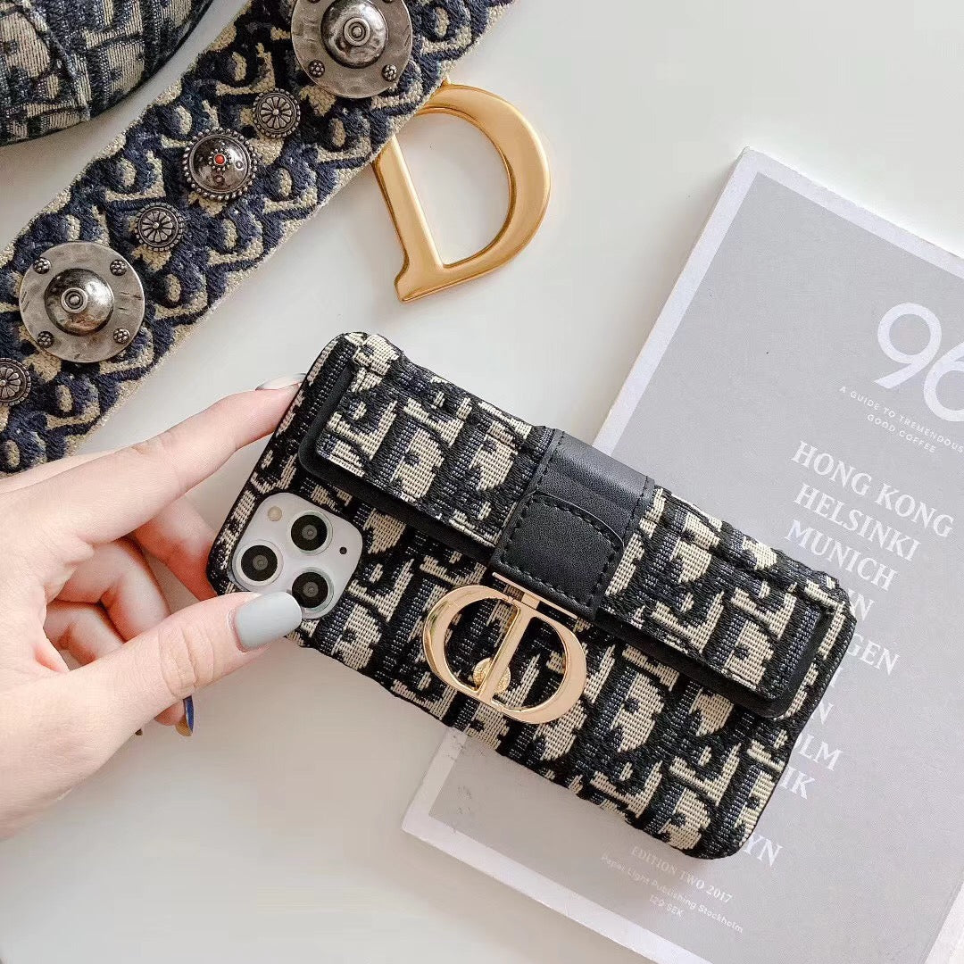 Luxury CD Monogram Wallet Phone Case with Elegant Buckle Design