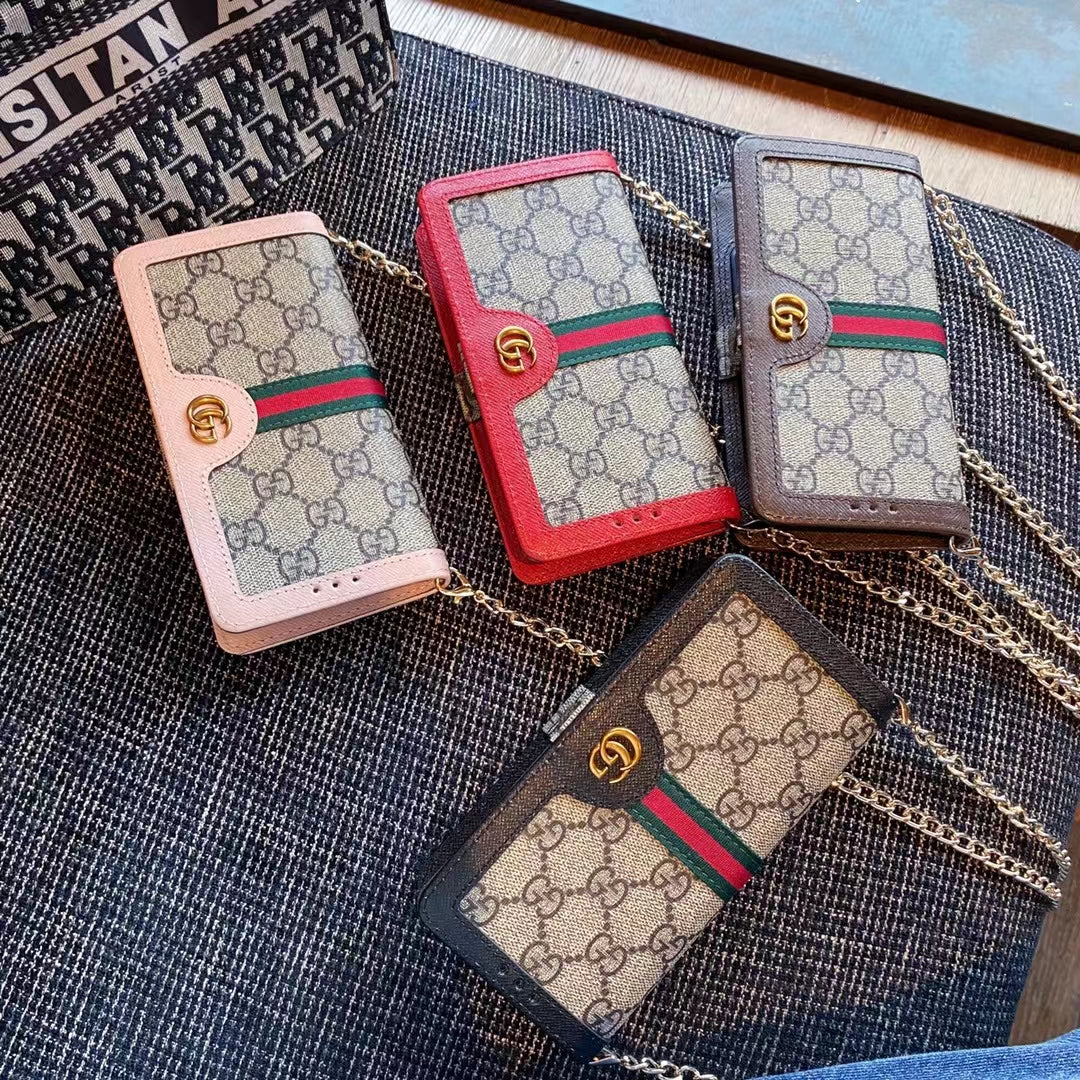 Luxury GG Monogram Wallet Phone Case with Chain – Universal Fit