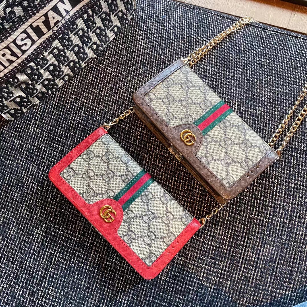 Luxury GG Monogram Wallet Phone Case with Chain – Universal Fit