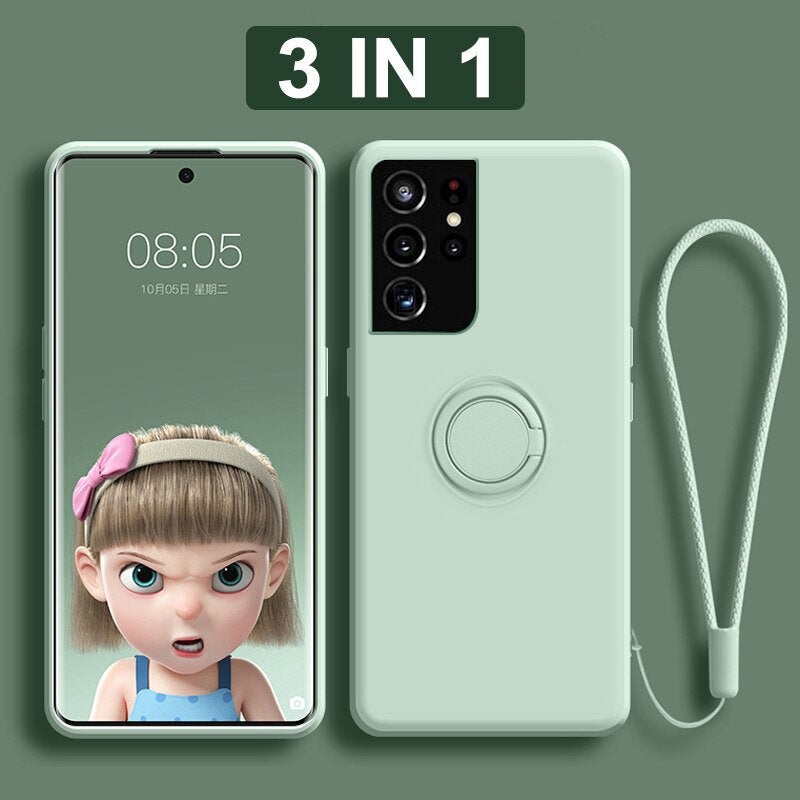 3IN1 Stand Magnetic Ring Liquid Silicone Back Cover